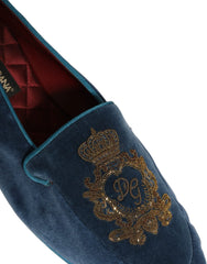 Dolce & Gabbana blå velour loafers med kronebroderi