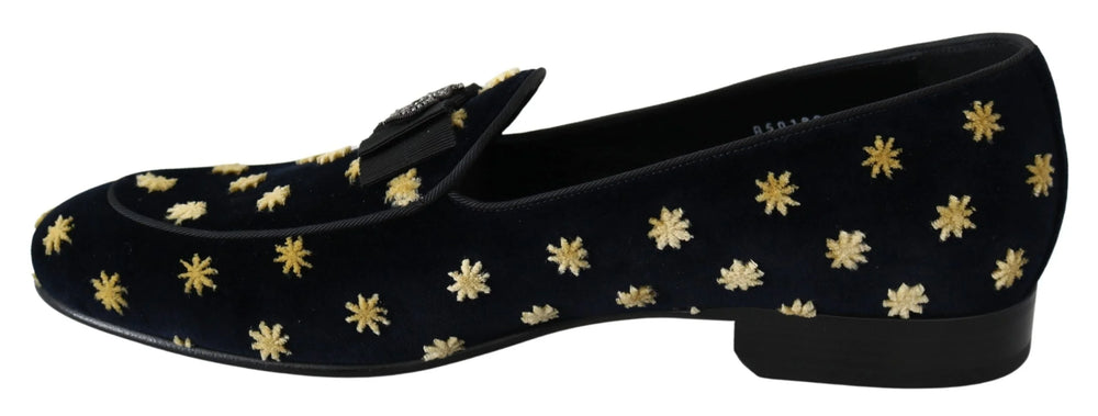Dolce & Gabbana Blue Velvet Crown Slippers Loafers Shoes - EU39/US6 - Flats