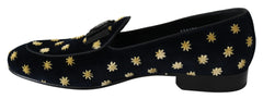 Dolce & Gabbana Blue Velvet Crown Slippers Loafers Shoes - EU39/US6 - Flats