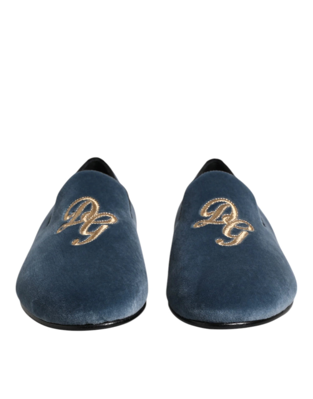 Dolce & Gabbana Blue Velvet DG Logo Loafers Formal Shoes - Flats