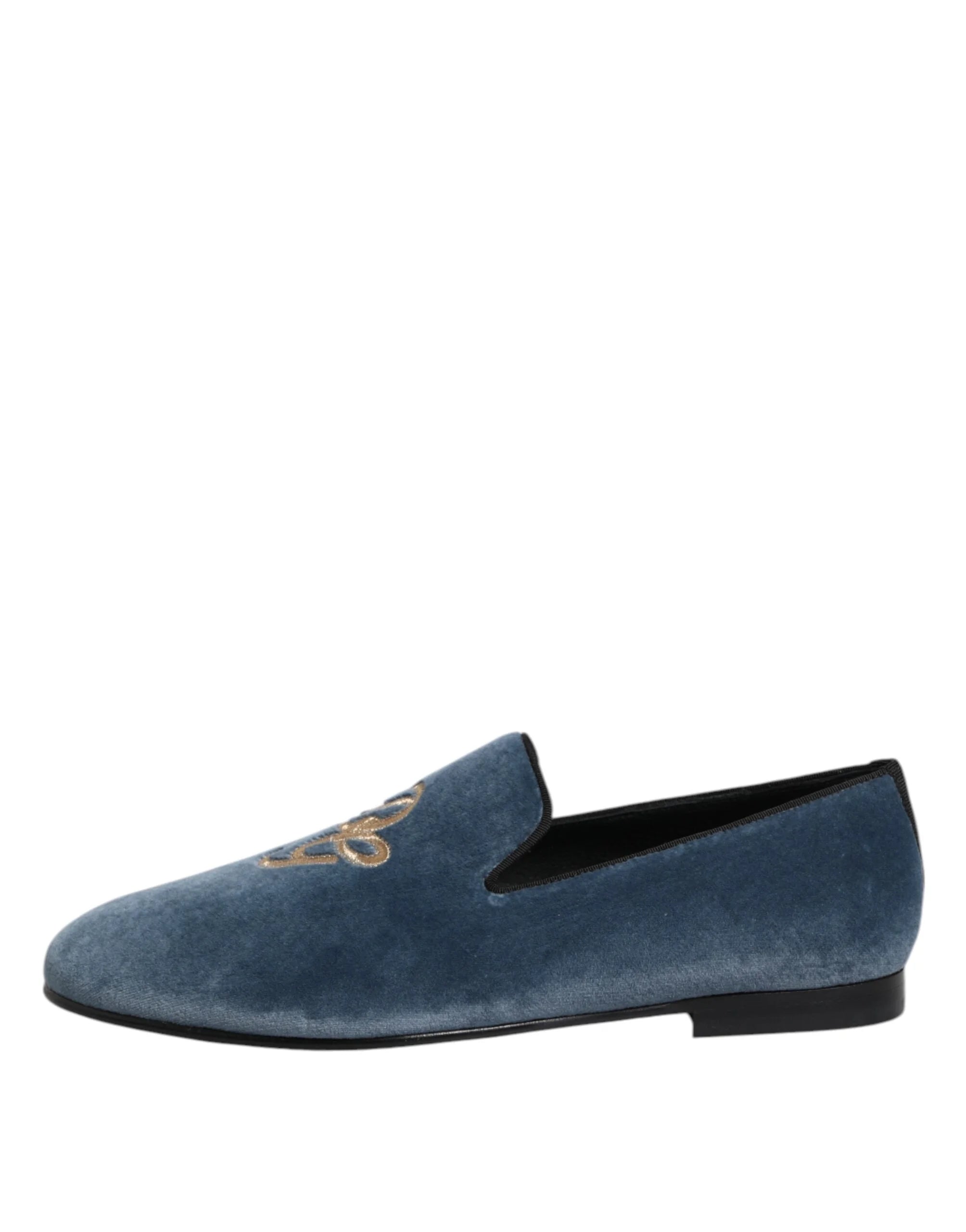 Dolce & Gabbana Blue Velvet DG Logo Loafers Formal Shoes - Flats