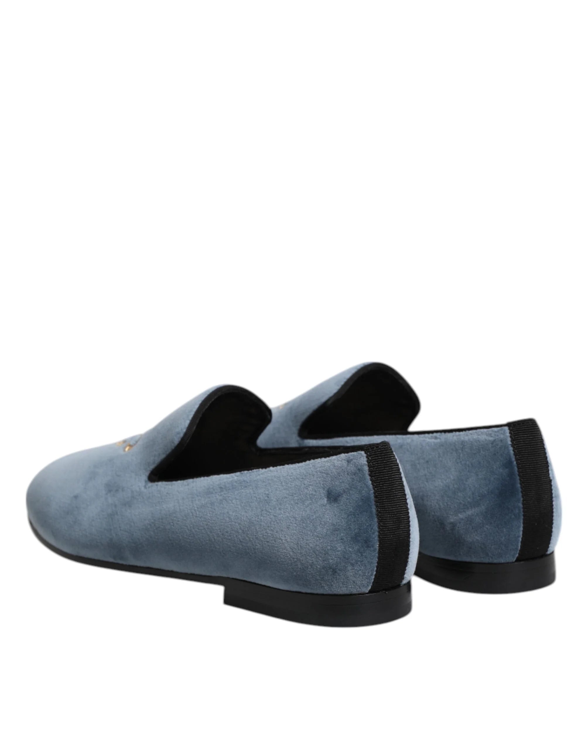 Dolce & Gabbana Blue Velvet DG Logo Loafers Formal Shoes - Flats