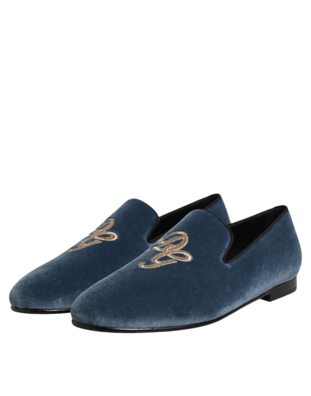 Dolce & Gabbana Blue Velvet DG Logo Loafers Formal Shoes - Flats