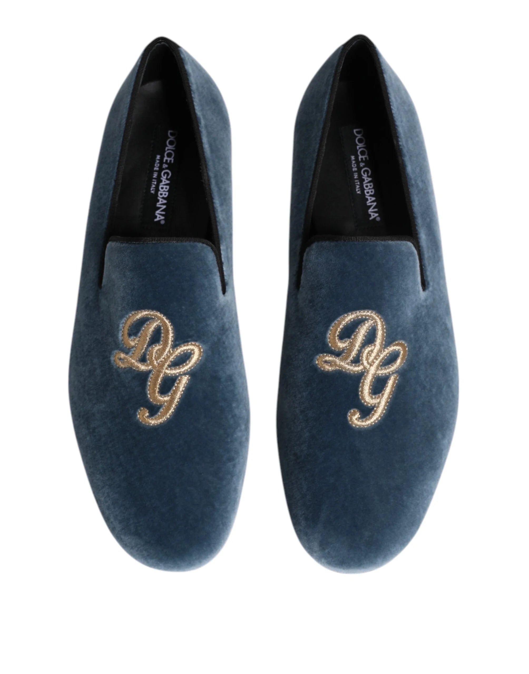 Dolce & Gabbana Blue Velvet DG Logo Loafers Formal Shoes - Flats