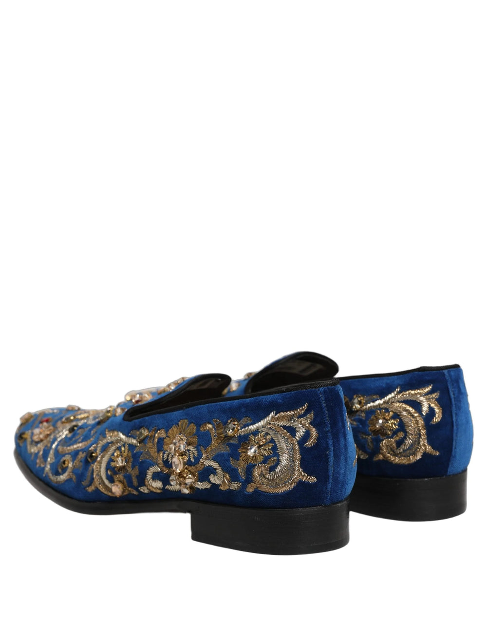 Dolce & Gabbana Blue Velvet Embellished Dress Loafers Shoes - EU44/US11
