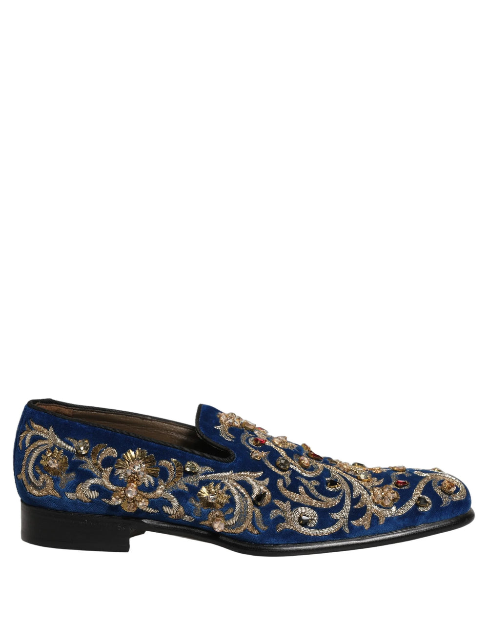 Dolce & Gabbana Blue Velvet Embellished Dress Loafers Shoes - EU44/US11