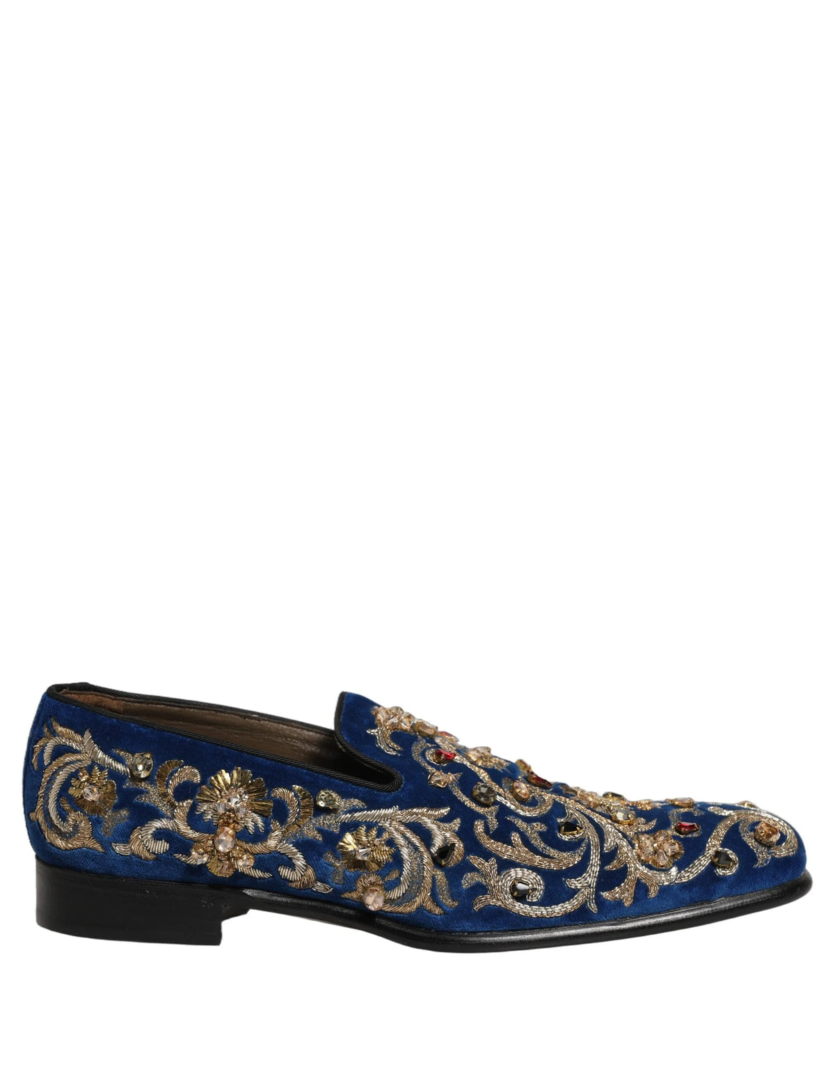 Dolce & Gabbana Blue Velvet Embellished Dress Loafers Shoes - EU44/US11