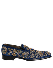 Dolce & Gabbana Blue Velvet Embellished Dress Loafers Shoes - EU44/US11