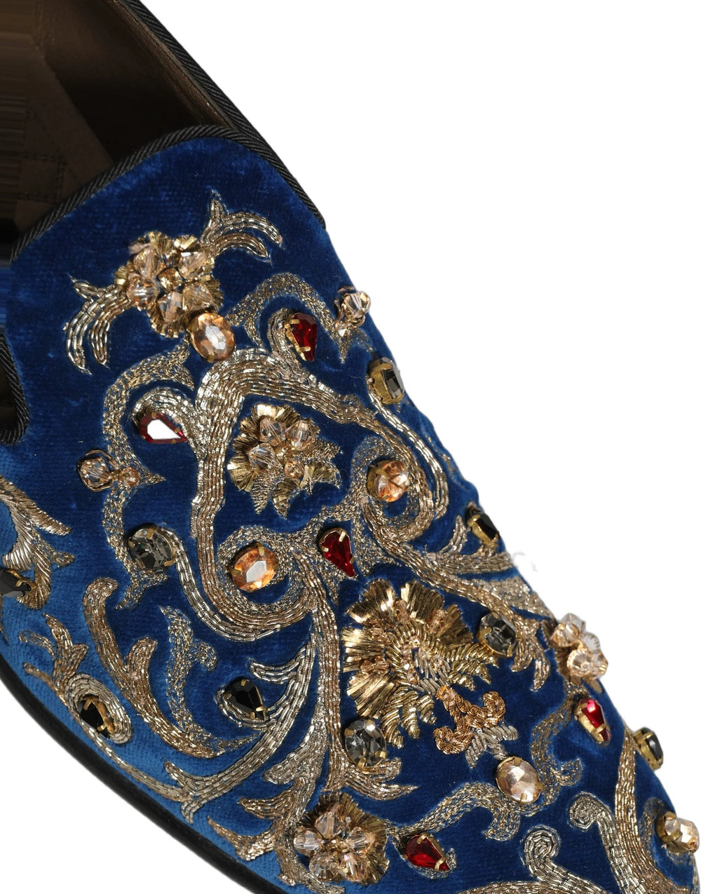 Dolce & Gabbana Blue Velvet Embellished Dress Loafers Shoes - EU44/US11