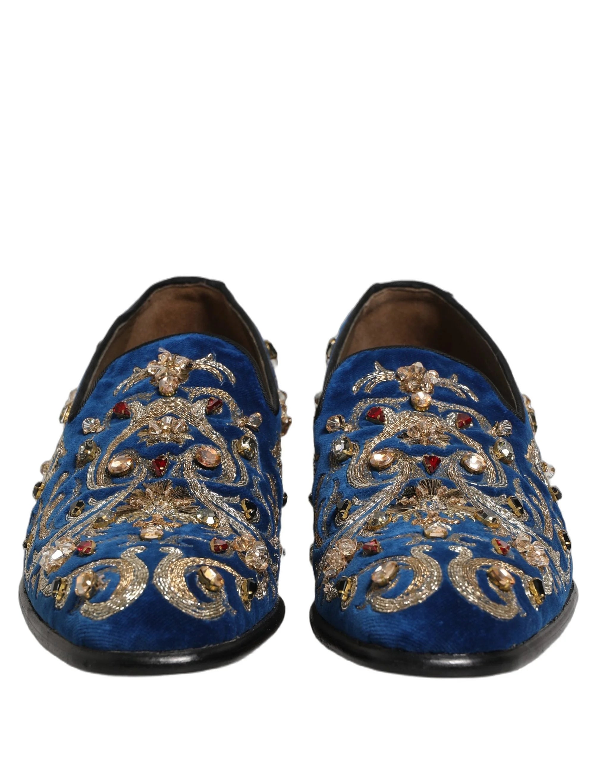 Dolce & Gabbana Blue Velvet Embellished Dress Loafers Shoes - EU44/US11