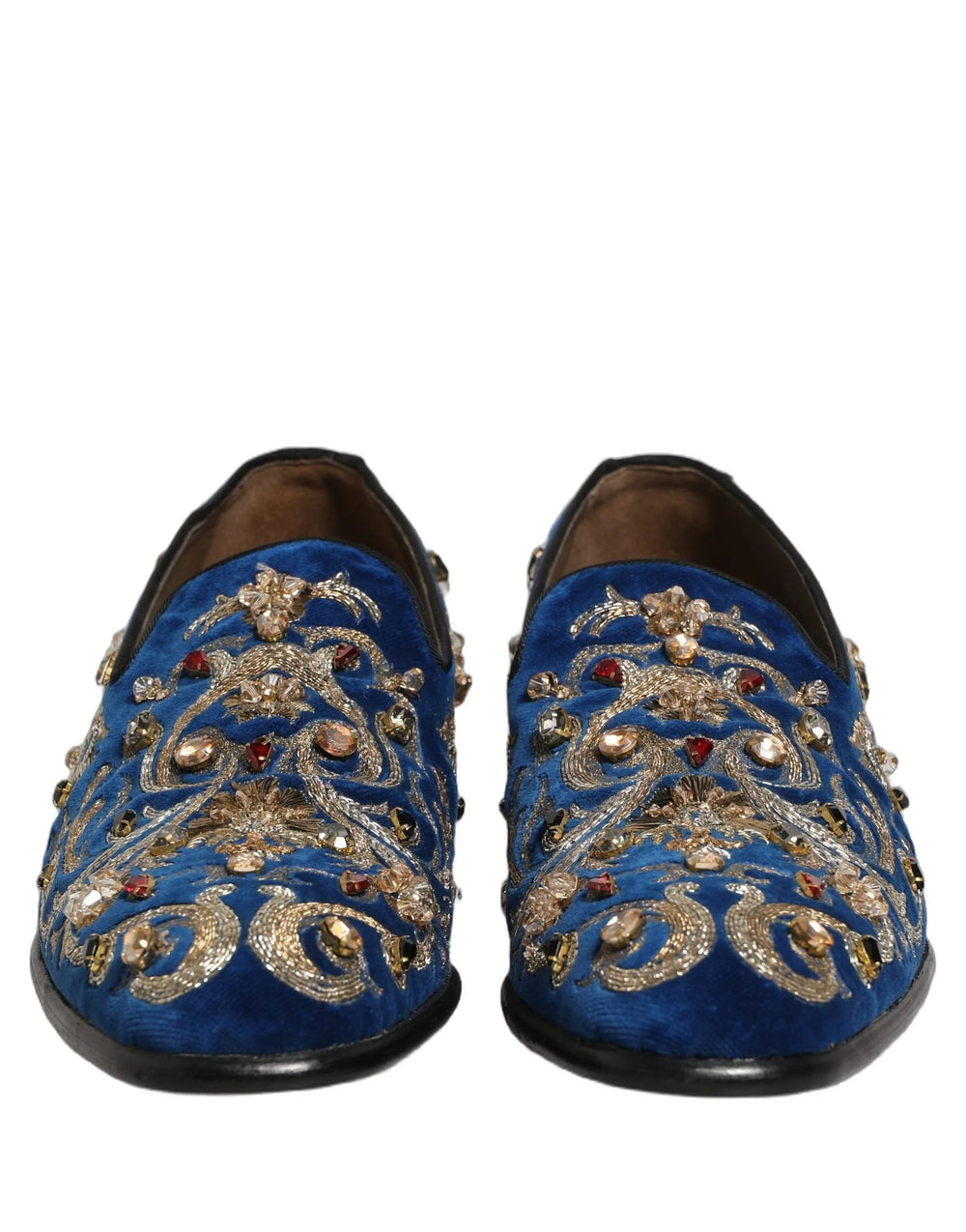 Dolce & Gabbana Blue Velvet Embellished Dress Loafers Shoes - EU44/US11