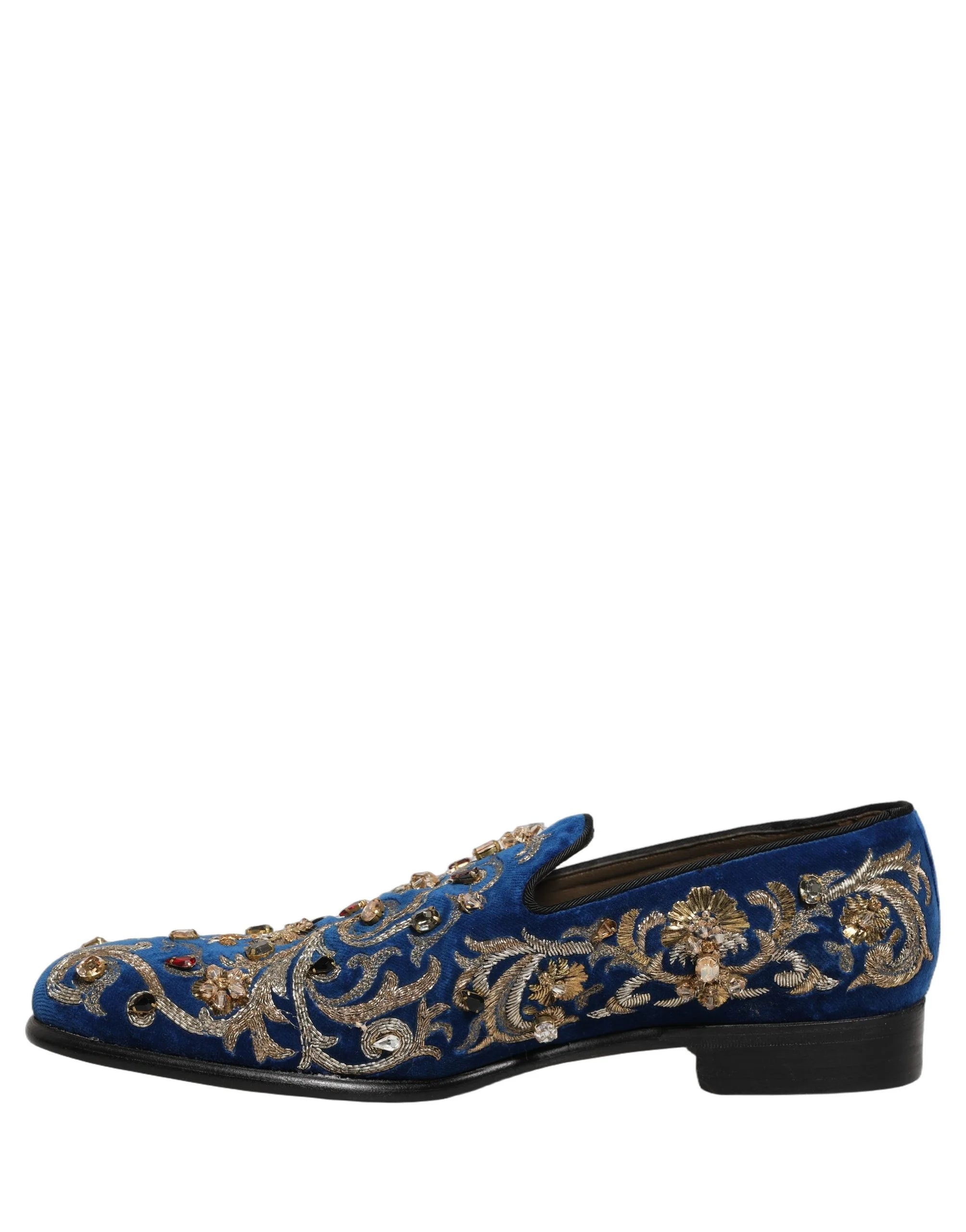 Dolce & Gabbana Blue Velvet Embellished Dress Loafers Shoes - EU44/US11