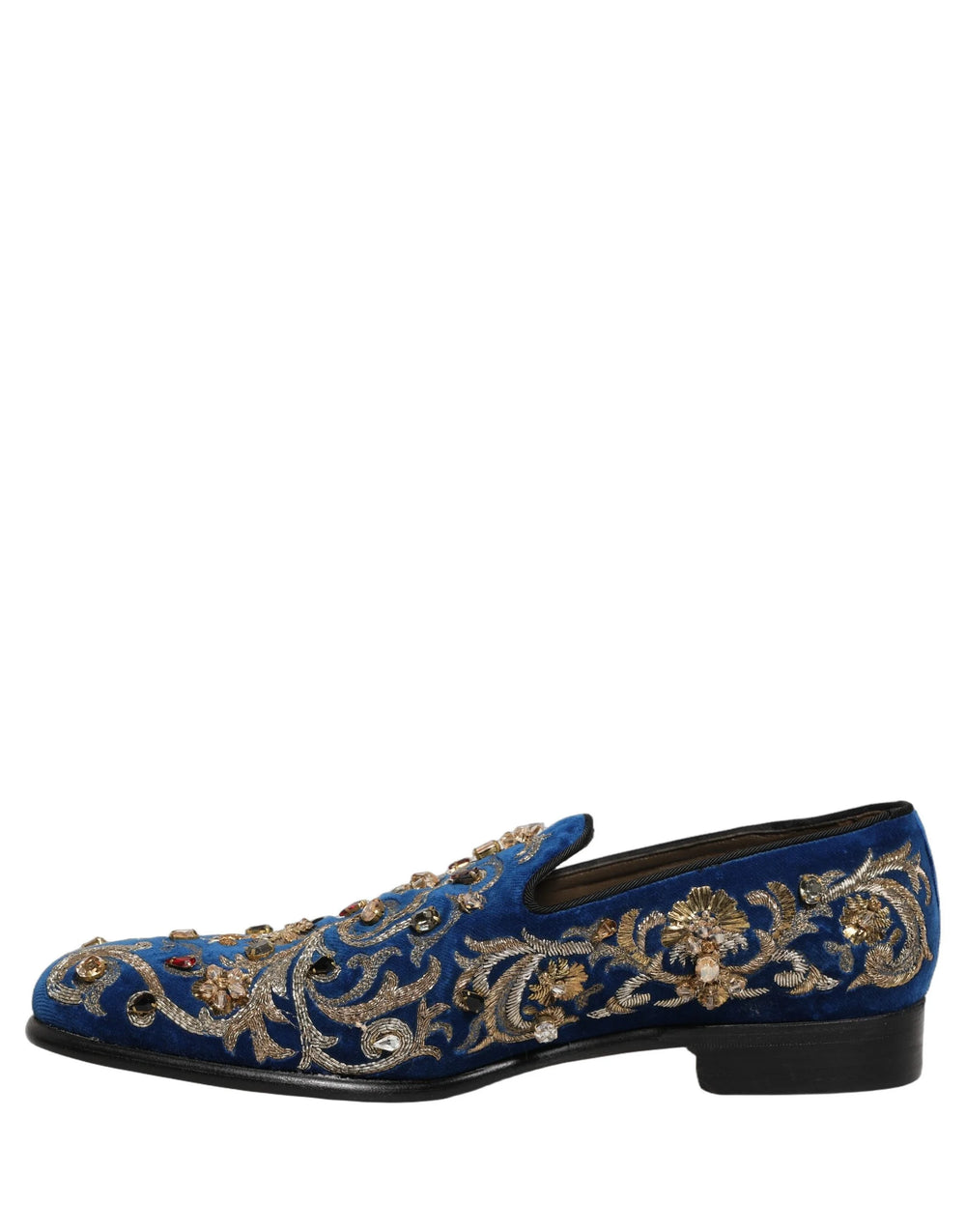 Dolce & Gabbana Blue Velvet Embellished Dress Loafers Shoes - EU44/US11