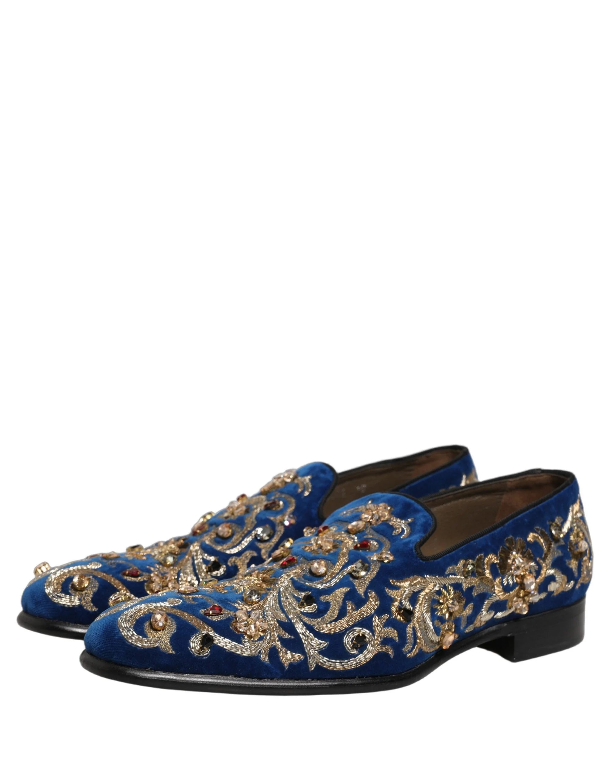 Dolce & Gabbana Blue Velvet Embellished Dress Loafers Shoes - EU44/US11