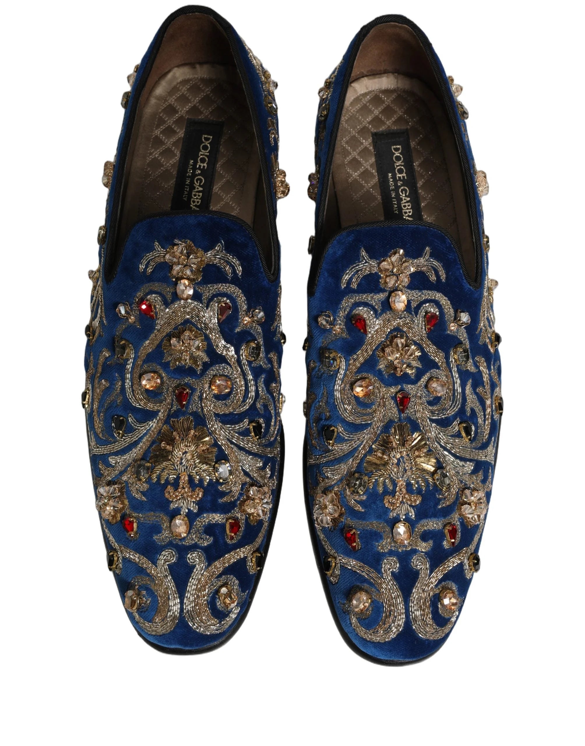 Dolce & Gabbana Blue Velvet Embellished Dress Loafers Shoes - EU44/US11