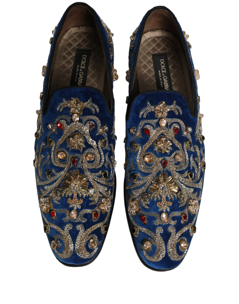 Dolce & Gabbana Blue Velvet Embellished Dress Loafers Shoes - EU44/US11