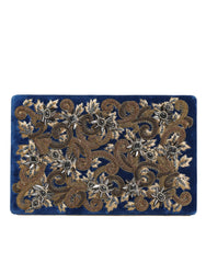 Dolce & Gabbana Blue Velvet Gold Frame Clutch Evening Party Purse Bag - Clutch Bags