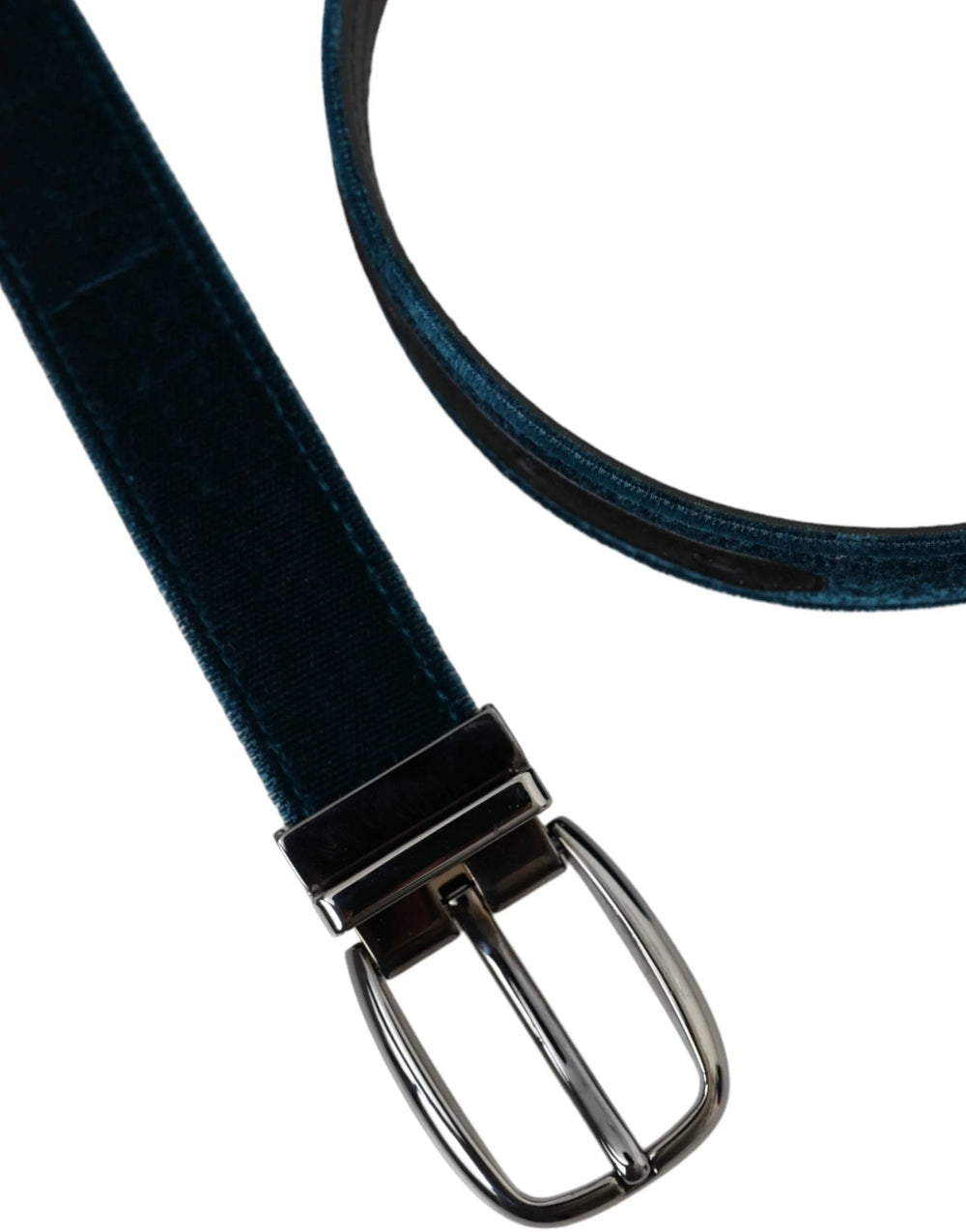 Dolce & Gabbana Blue Velvet Leather Silver Metal Buckle Belt - 95 cm / 38 Inches - Belts
