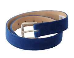 Dolce & Gabbana Blue Velvet Silver Logo Engraved Metal Buckle Belt - 75 cm / 29,5 Inches - Belts