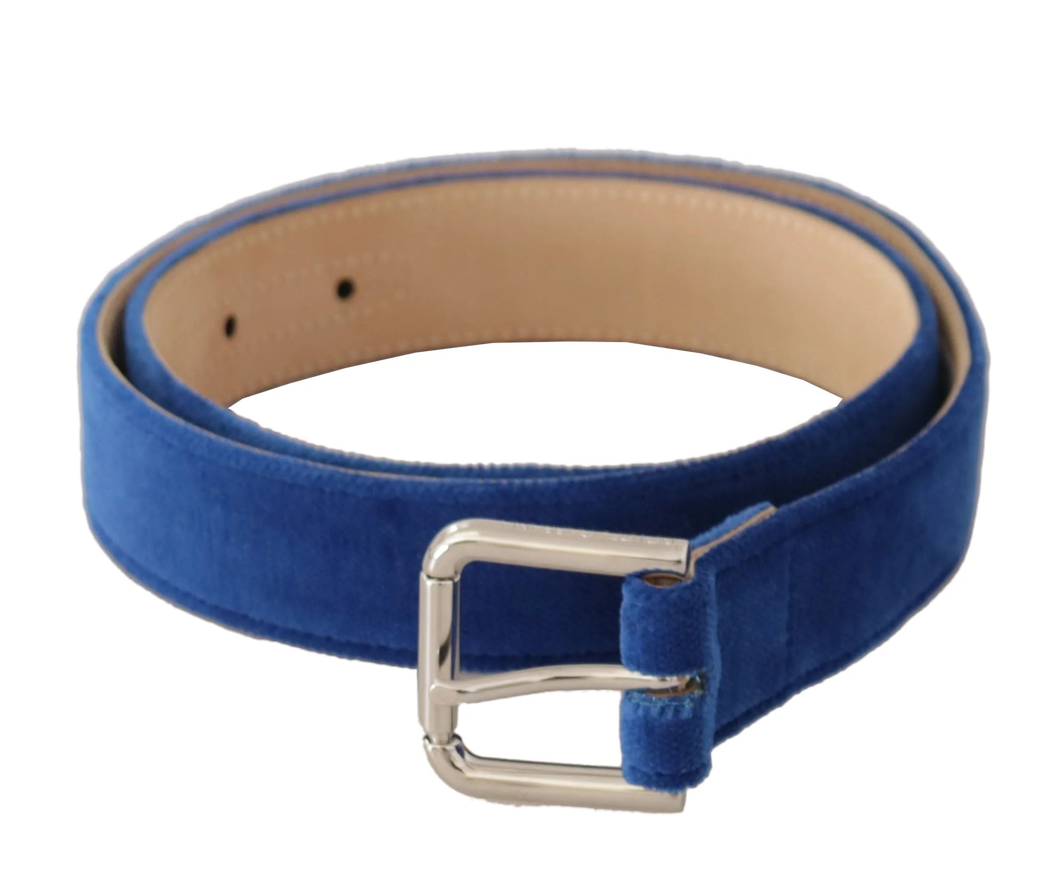 Dolce & Gabbana Blue Velvet Silver Logo Engraved Metal Buckle Belt - 75 cm / 29,5 Inches - Belts