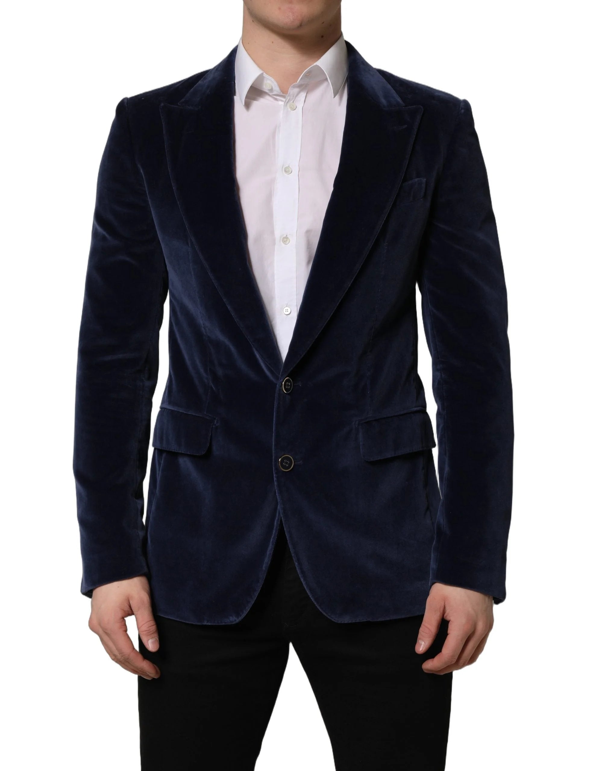 Dolce & Gabbana Blue Velvet Single Breasted Blazer Jacket - IT48 | M