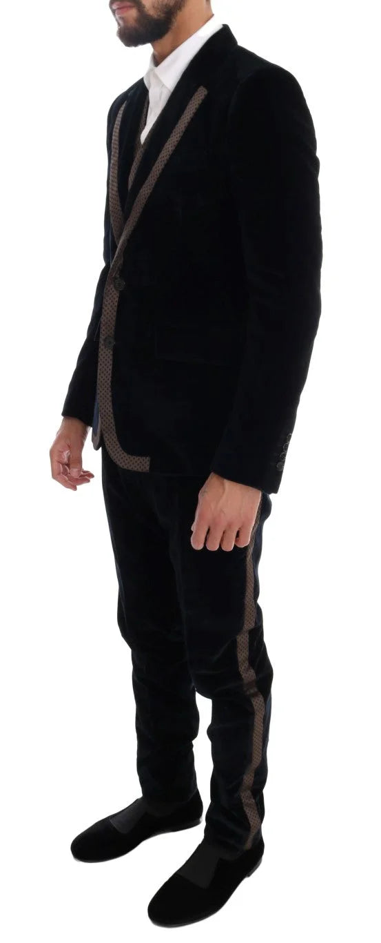 Dolce & Gabbana Blue Velvet Two Button Slim 3 Piece Suit - IT46 | S - Pant Suits