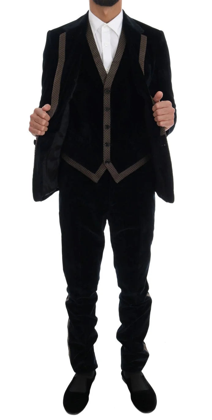 Dolce & Gabbana Blue Velvet Two Button Slim 3 Piece Suit - IT46 | S - Pant Suits