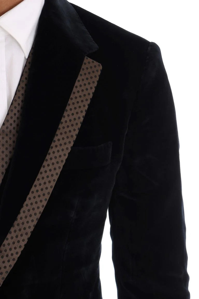 Dolce & Gabbana Blue Velvet Two Button Slim 3 Piece Suit - IT46 | S - Pant Suits