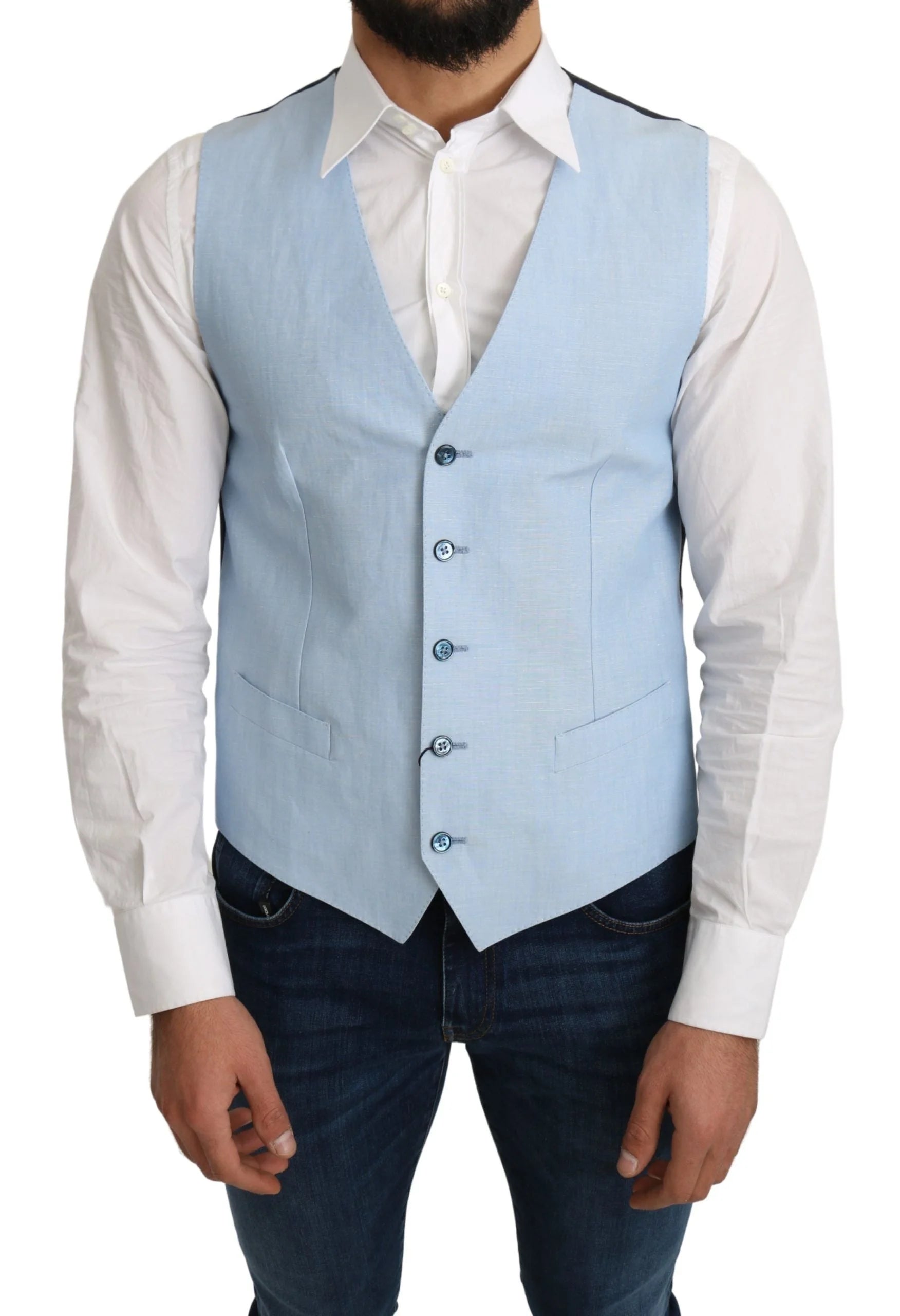 Dolce & Gabbana Blue Viscose Stretch Formal Coat Vest - IT48 | M - Vests