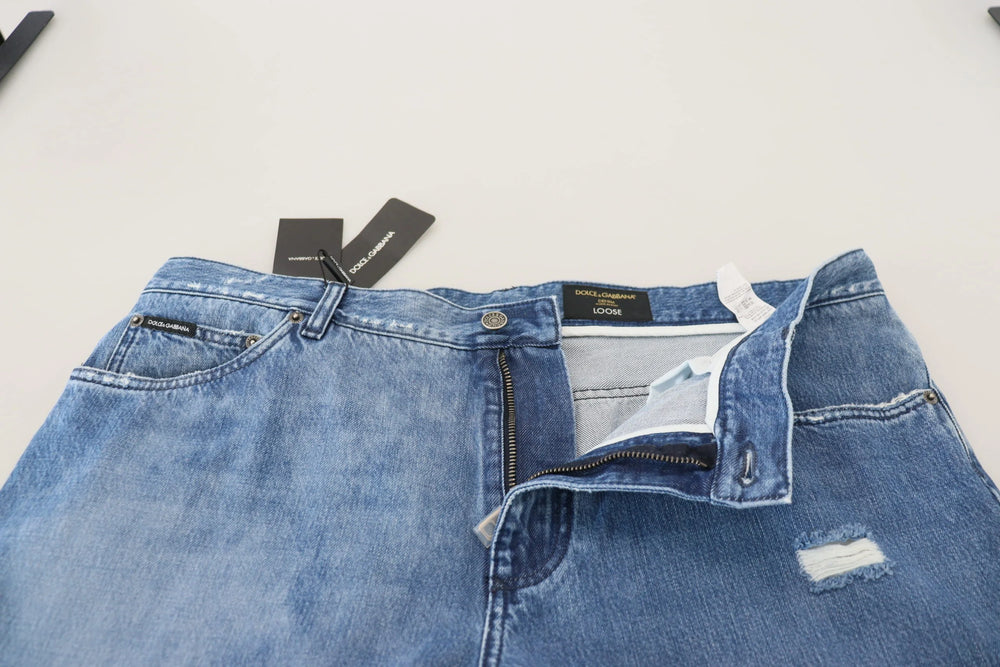 Dolce & Gabbana Blue Washed Cotton Casual Denim Jeans - IT54 | XL - Jeans