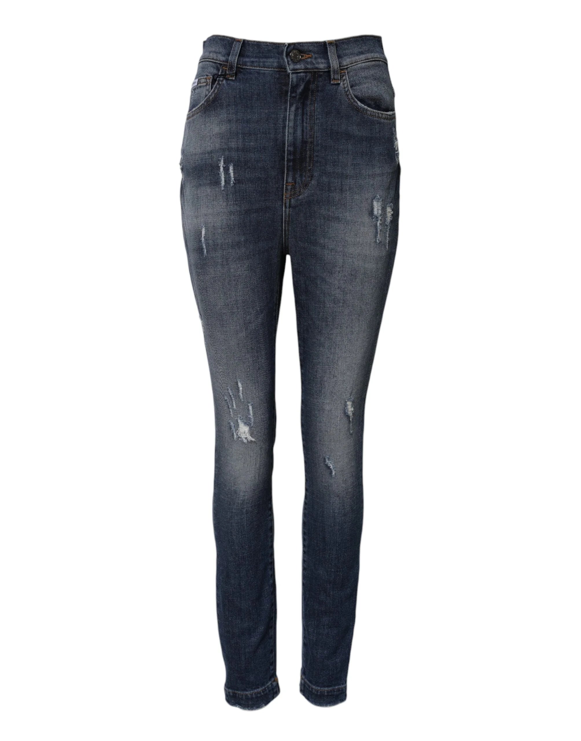 Dolce & Gabbana Blue Washed Cotton High Waisted Denim Jeans - IT40|S