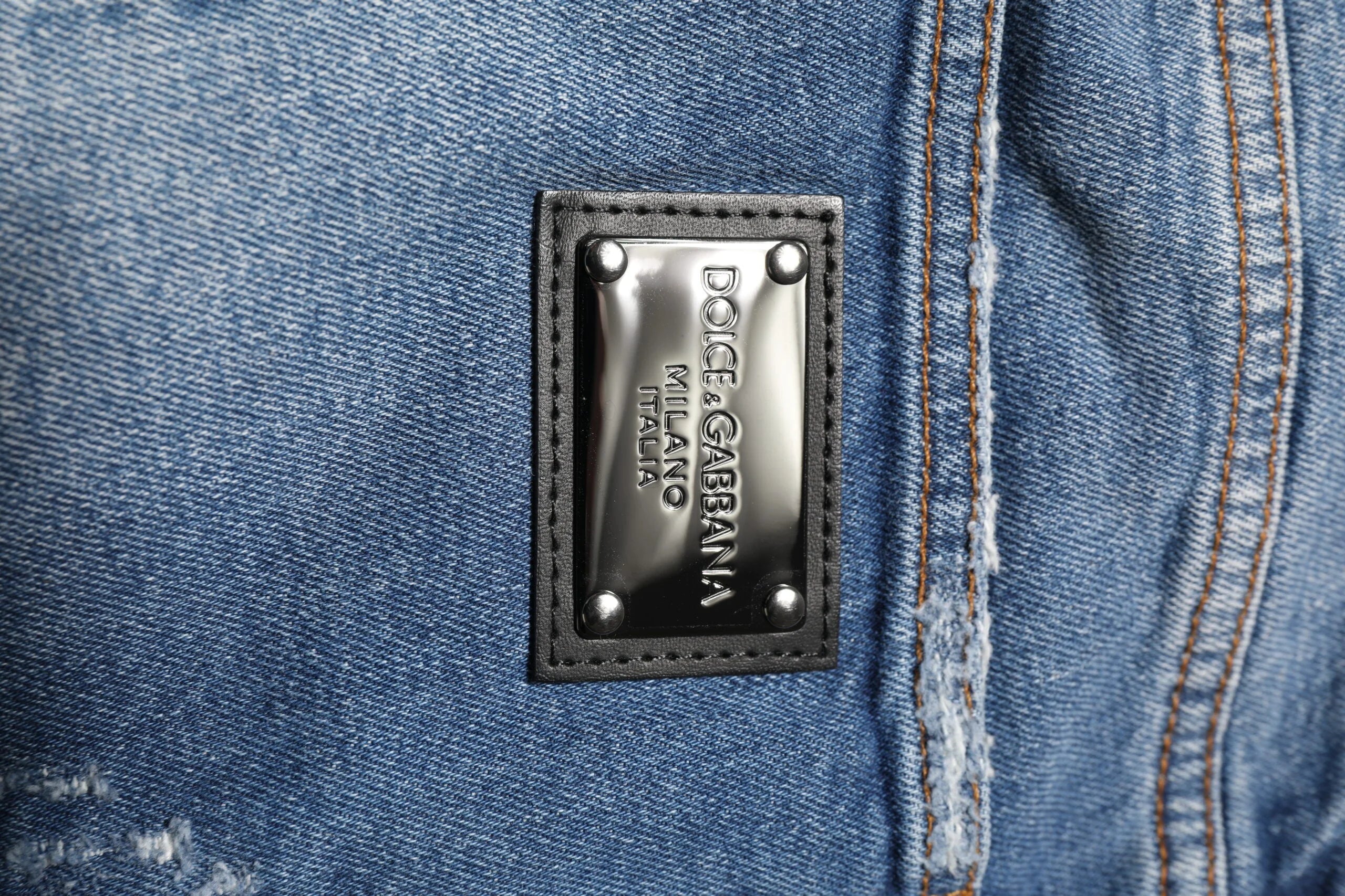 Dolce & Gabbana Blue Washed Cotton Logo Plaque Denim Jeans - IT54 | XL - Jeans