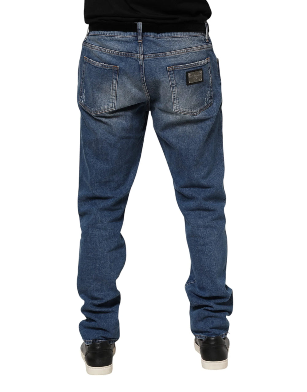 Dolce & Gabbana Blue Washed Cotton Logo Plaque Denim Jeans - IT54 | XL - Jeans