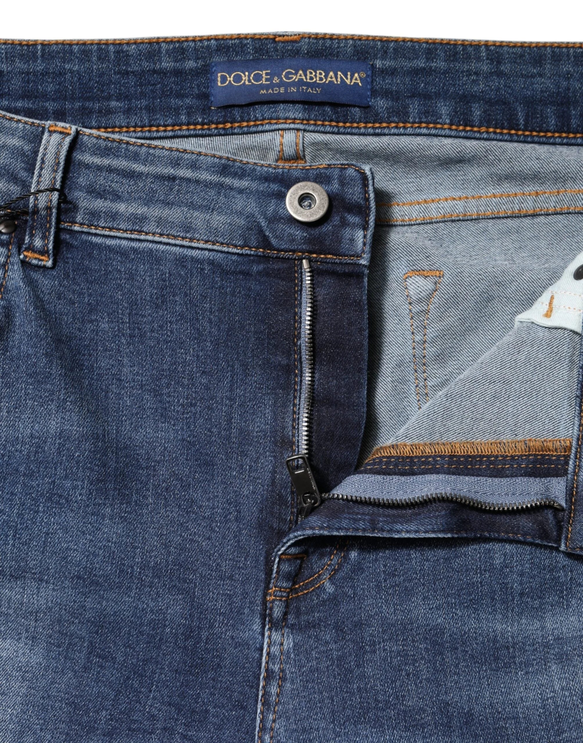 Dolce & Gabbana Blue Washed Cotton Low Waist Denim Jeans - IT48|XXL - Jeans