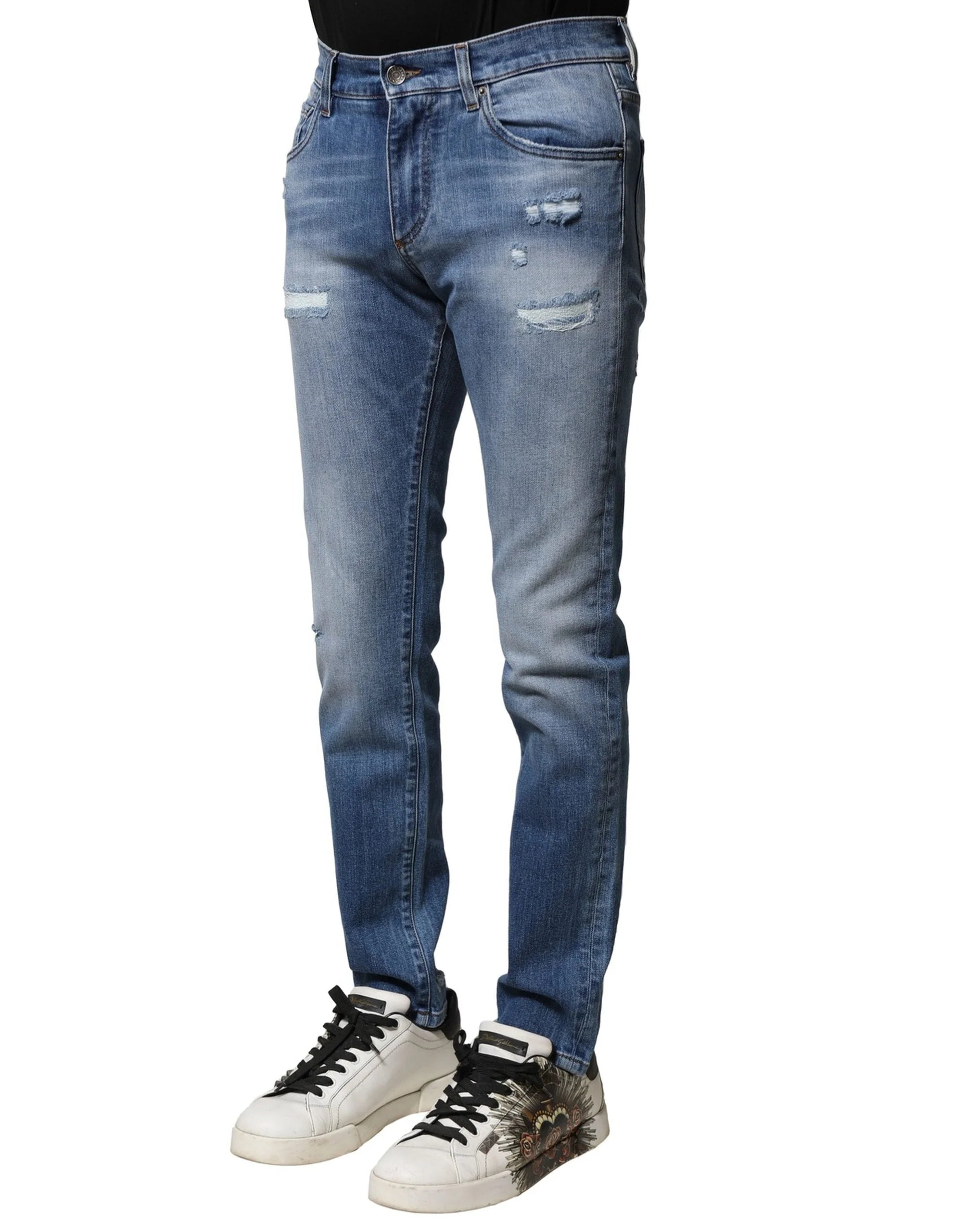 Dolce & Gabbana Blue Washed Cotton Skinny Men Denim Jeans - IT44 | XS - Jeans
