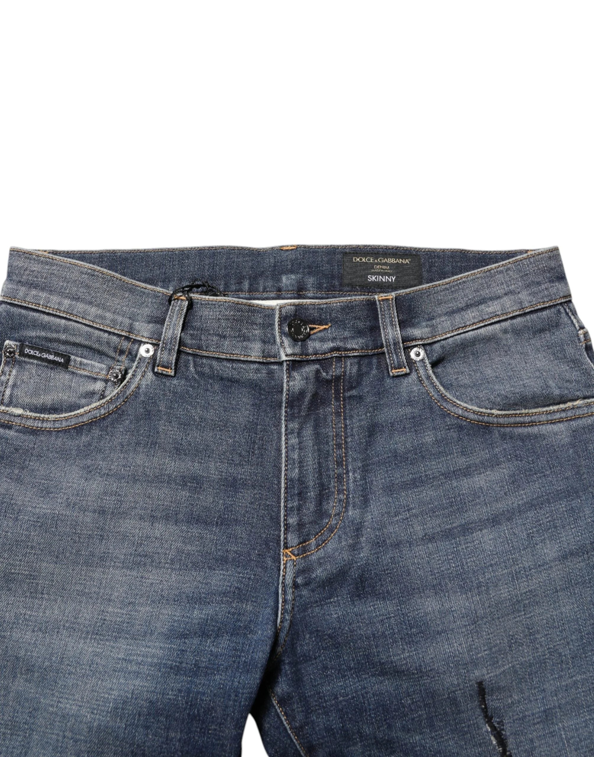 Dolce & Gabbana Blue Washed Cotton Skinny Men Denim Jeans - IT54 | XL