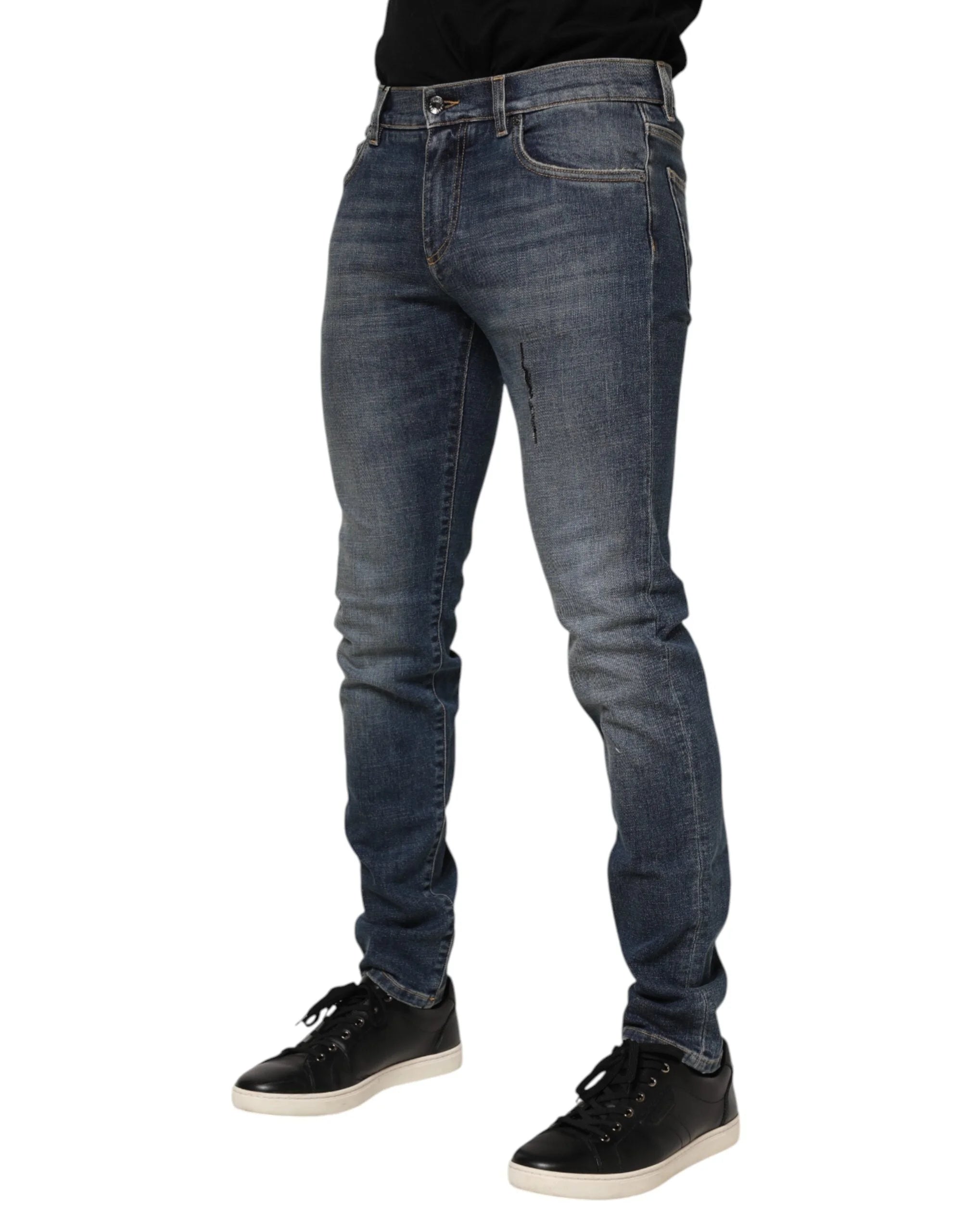 Dolce & Gabbana Blue Washed Cotton Skinny Men Denim Jeans - IT54 | XL