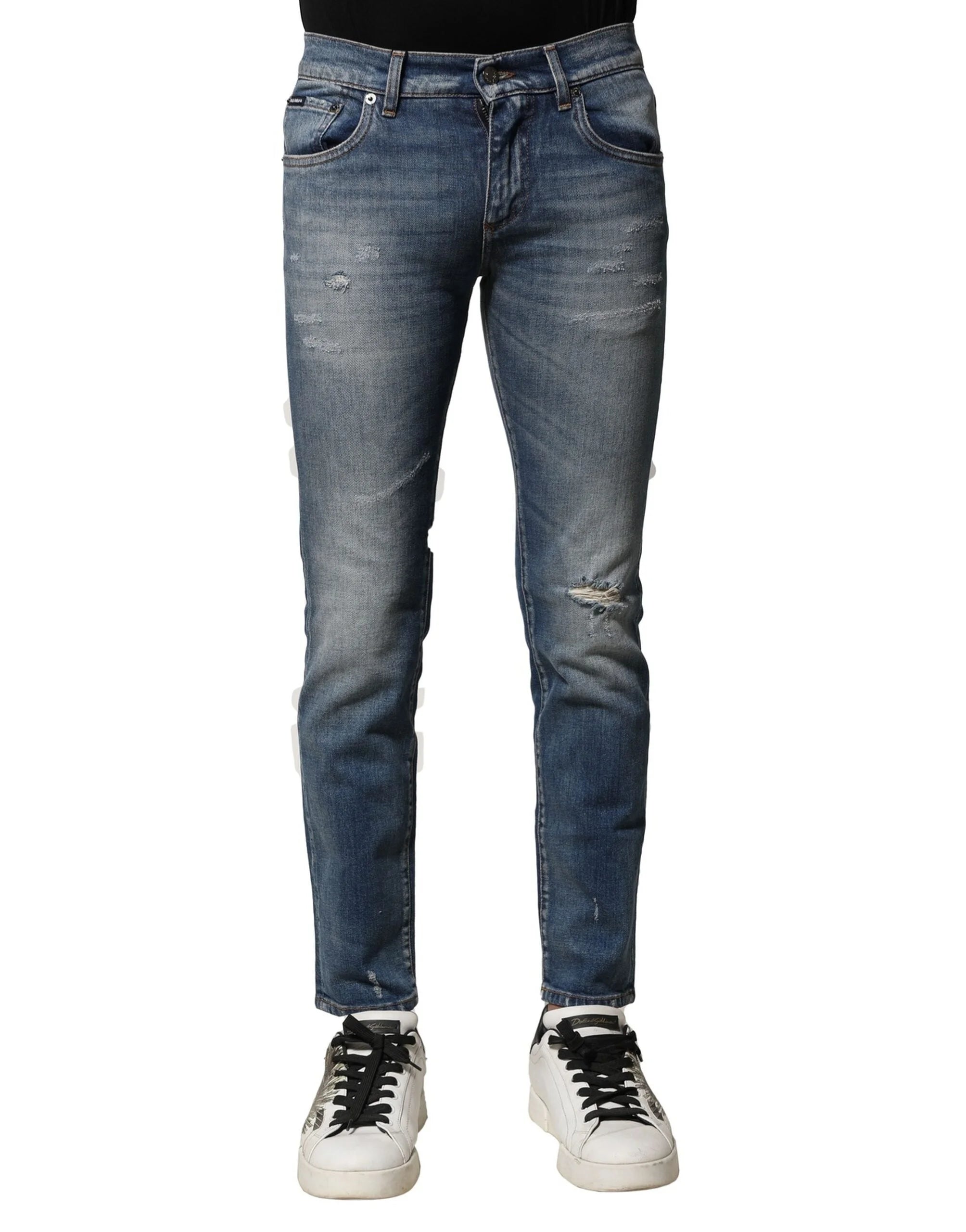 Dolce & Gabbana Blue Washed Cotton Slim Fit Men Denim Jeans - IT44 | XS - Jeans