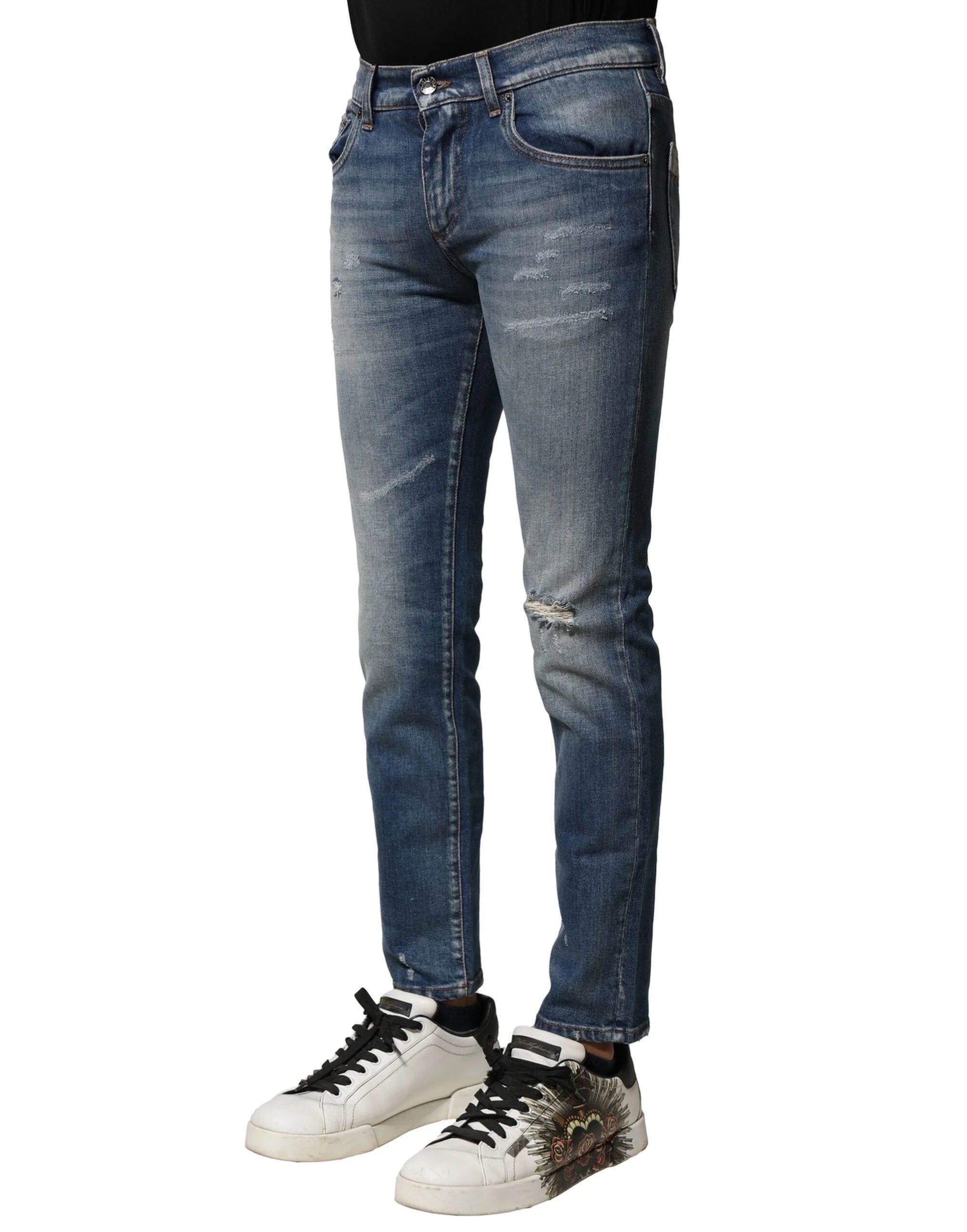Dolce & Gabbana Blue Washed Cotton Slim Fit Men Denim Jeans - IT44 | XS - Jeans