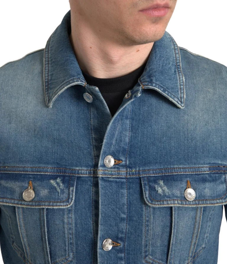 Dolce & Gabbana Blue Washed Cotton Stretch Denim Men Jacket - IT50 | L - Trucker Jackets