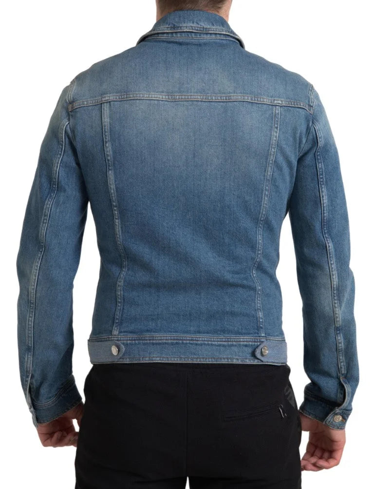 Dolce & Gabbana Blue Washed Cotton Stretch Denim Men Jacket - IT50 | L - Trucker Jackets