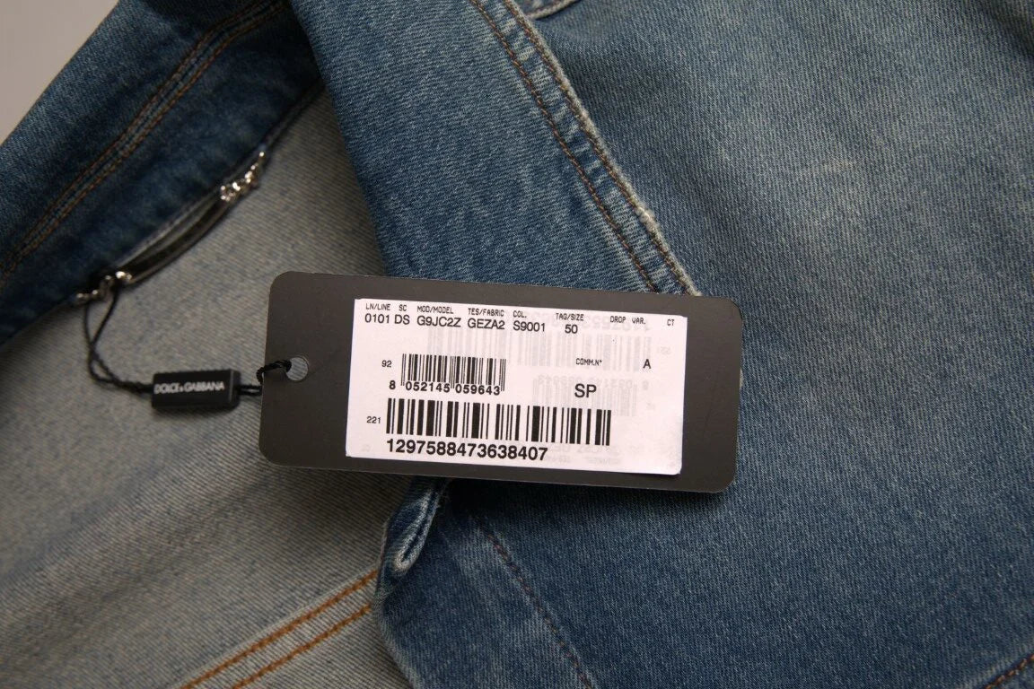 Dolce & Gabbana Blue Washed Cotton Stretch Denim Men Jacket - IT50 | L - Trucker Jackets