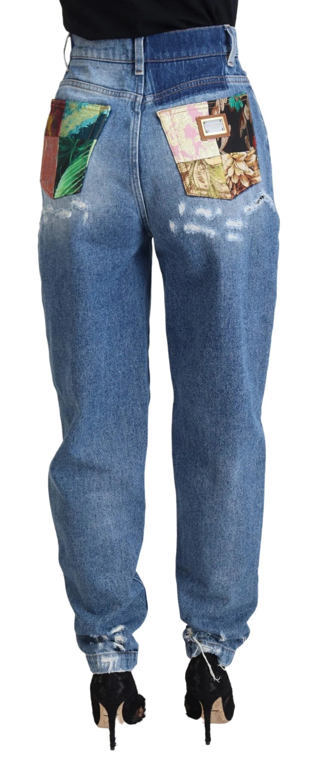 Dolce & Gabbana Blue Washed Cotton Tattered Denim Jeans - IT36|XXS - Jeans