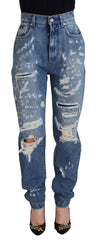 Dolce & Gabbana Blue Washed Cotton Tattered Denim Jeans - IT36|XXS - Jeans