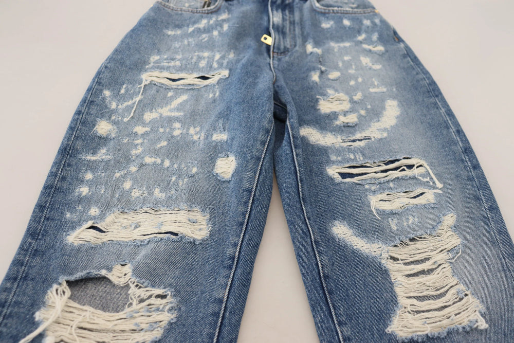 Dolce & Gabbana Blue Washed Cotton Tattered Denim Jeans - IT36|XXS - Jeans