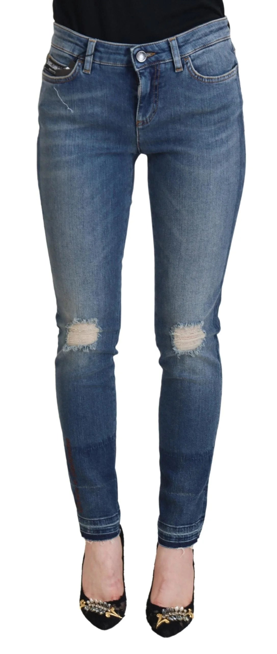 Dolce & Gabbana Blue Washed Cotton Tattered Denim Jeans - IT40|S - Jeans