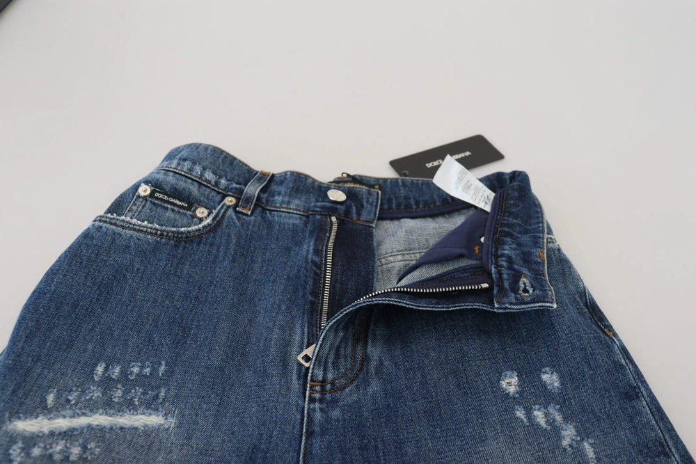 Dolce & Gabbana Blue Washed Cotton Tattered Denim Jeans - IT40|S - Jeans