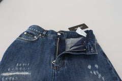 Dolce & Gabbana Blue Washed Cotton Tattered Denim Jeans - IT40|S - Jeans