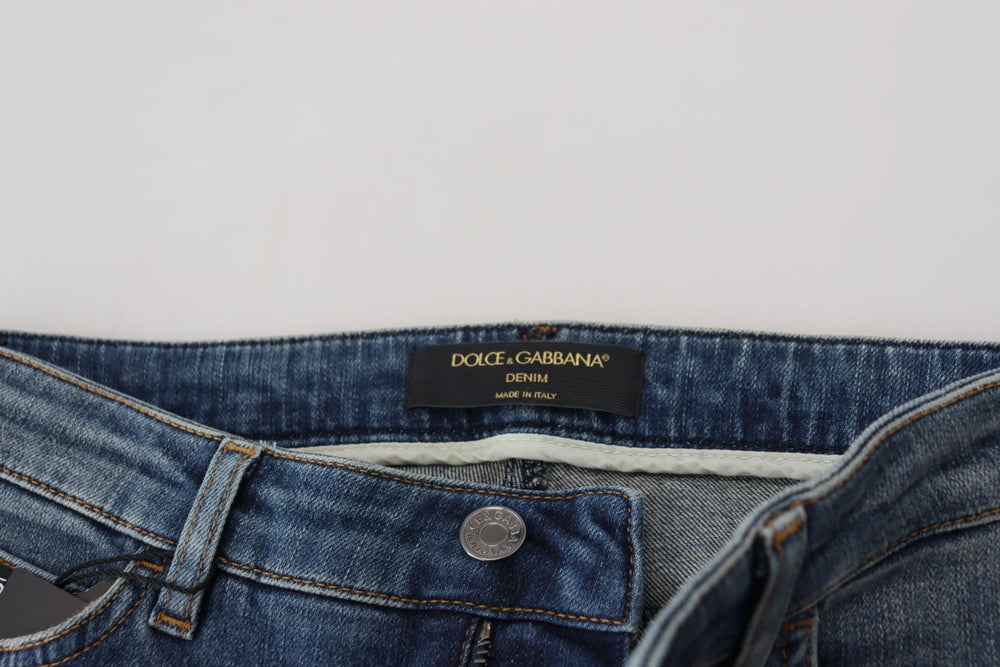 Dolce & Gabbana Blue Washed Cotton Tattered Denim Jeans - IT40|S - Jeans