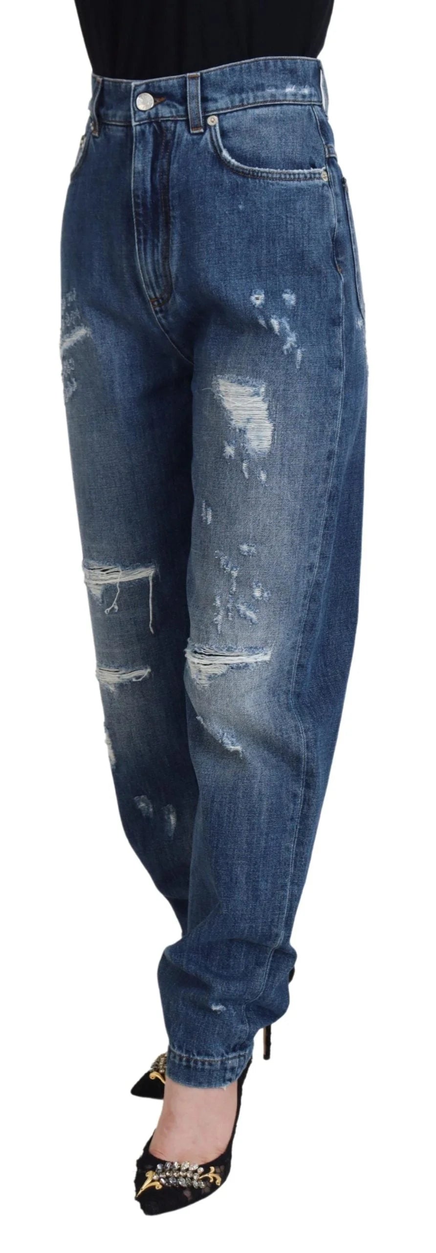 Dolce & Gabbana Blue Washed Cotton Tattered Denim Jeans - IT40|S - Jeans